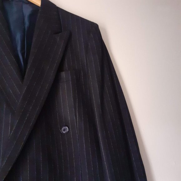 4500cad YSL Pinstripe double breasted navy Blue pure fine wool CEO blazer MEDIUM - Picture 8 of 11